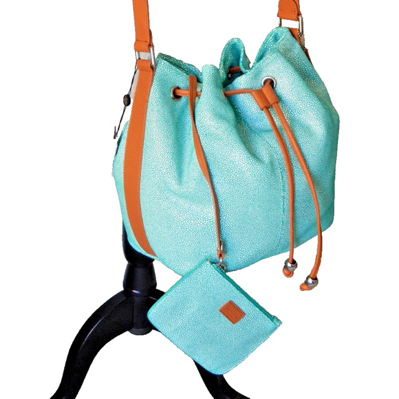 SORIAL New York Python Leather Drawstring Mint Bucket Bag with Pouch NWT - Picture 4 of 16